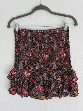 BY TIMO Women’s Small Floral Smocked Tiered Ruffle Mini Skirt